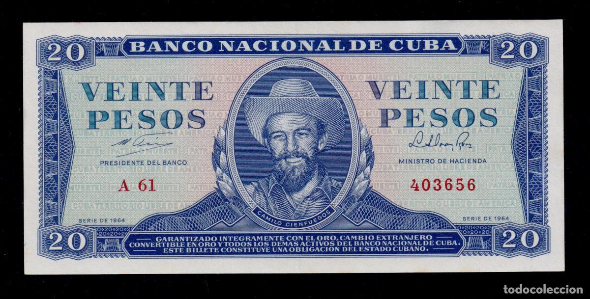 Billetes extranjeros: CUBA 20 PESOS 1964 UNC/SC Pick.97b Serie 403596 Alfa A-61 CAMILO CIENFUEGOS