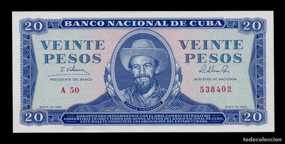 Billetes extranjeros: CUBA 20 PESOS 1965 UNC/SC Pick.97c Serie 538402 Alfa A-50 CAMILO CIENFUEGOS