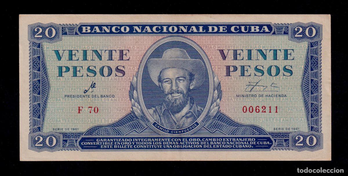 Billetes extranjeros: CUBA 20 PESOS 1961 AUNC/EBC+ VARIANTE AUT&Eacute;NTICA DEL FALSO HECHO POR LA C.I.A. Pick.97a Alfa F-70 CH