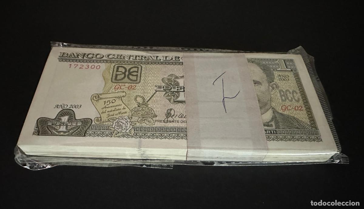 Billetes extranjeros: CUBA 1 PESO 2003 UNC/SC Pick.125a CONMEMORATIVO JOSE MARTI 100 BILLETES TACO FAJO BUNDLE