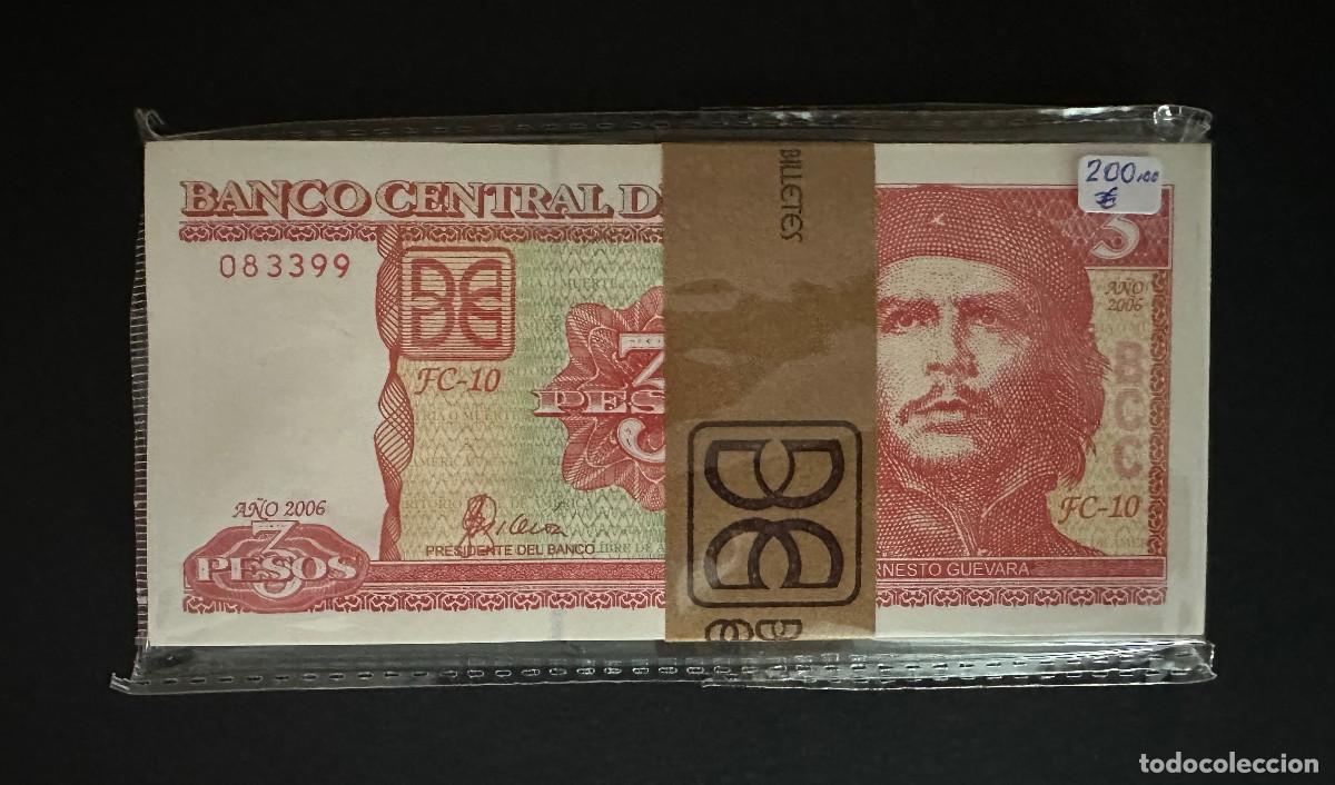 Billetes extranjeros: CUBA 3 PESOS 2006 UNC/SC Pick.127c 100 BILLETES FAJO TACO BUNDLE ERNESTO CHE GUEVARA (A&ntilde;O M&Aacute;S DIFIC