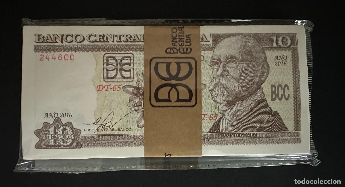 Billetes extranjeros: CUBA 10 PESOS 2016 UNC/SC Pick.117r 100 BILLETES FAJO TACO BUNDLE. MAXIMO GOMEZ.