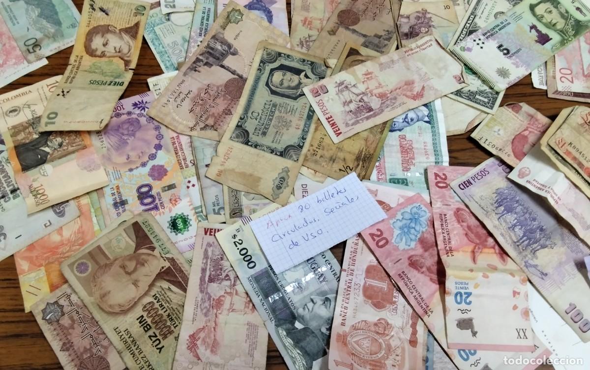 Billetes extranjeros: LOTE DE APROX 80 BILLETES EXTRANJEROS CIRCULADOS SE&Ntilde;ALES DE USO