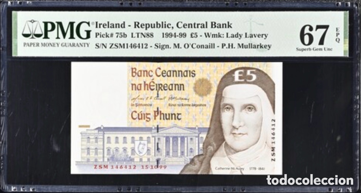 Billetes extranjeros: Banknote 5 Pounds Ireland Republic 1999 PMG 67