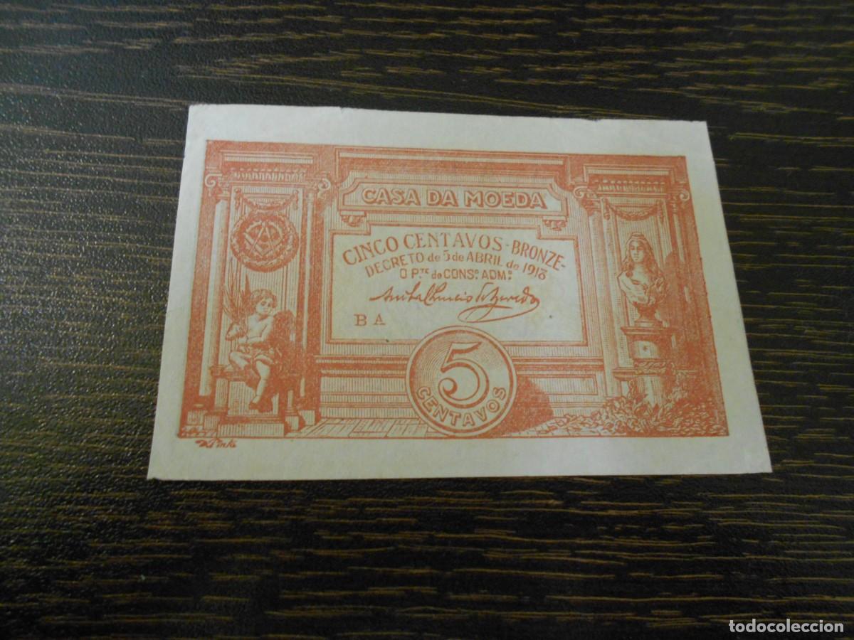 Billetes extranjeros: PORTUGAL, BILLETE CEDULA CASA DA MOEDA, 5 CENTAVOS 1918, MBC+