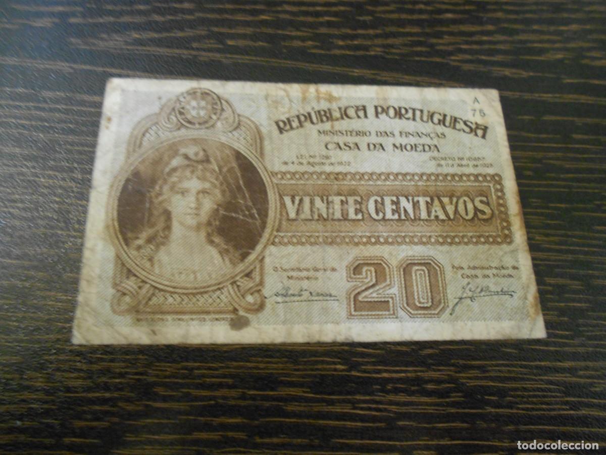 Billetes extranjeros: PORTUGAL, BILLETE CEDULA CASA DA MOEDA, 20 CENTAVOS 1922-1925, MC