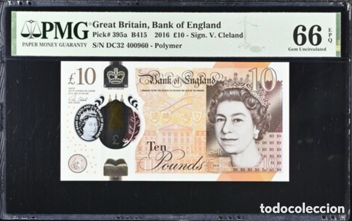 Billetes extranjeros: Banknote 10 Pounds Great Britain 2016 PMG 66 p395a