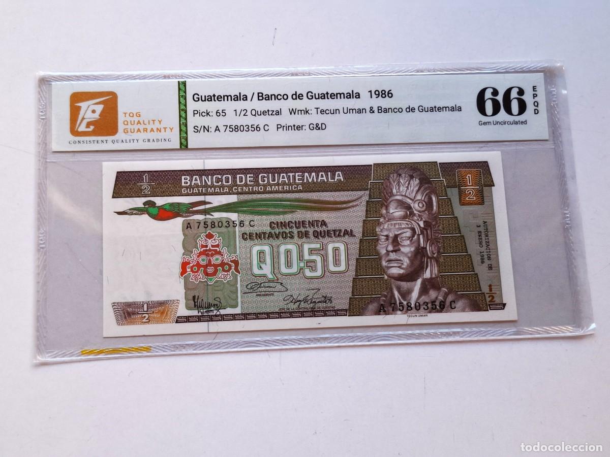 Internationale Banknoten: GUATEMALA 1/2 QUETZAL PICK #65 1986 GEM TQG 66 EPQD