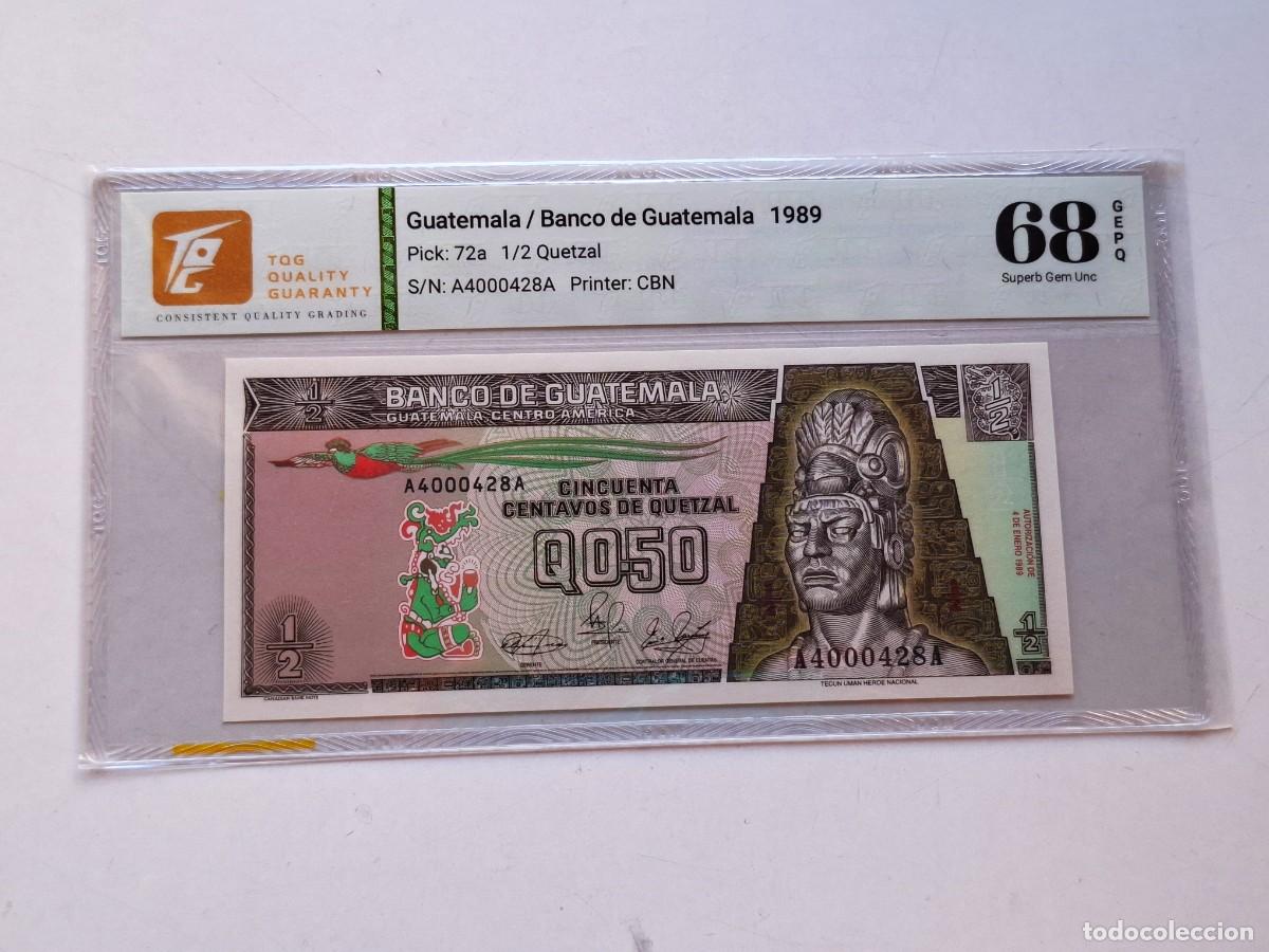Billets internationaux: GUATEMALA 1/2 QUETZAL PICK #72A 1989 GEM TQG 68 GEPQ