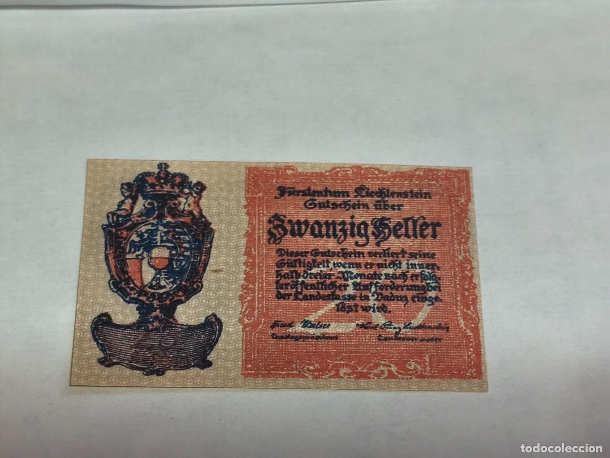 Billetes extranjeros: Liechestein 20Heller UNC.