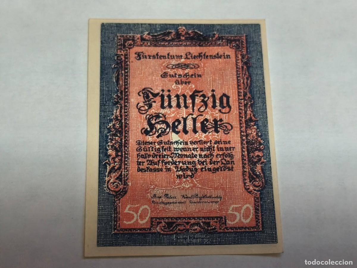 Billetes extranjeros: Liechestein 50Heller UNC.