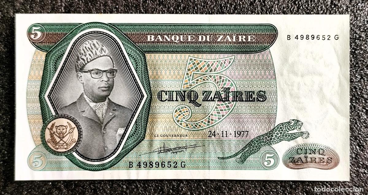 Billetes extranjeros: Zaire &ndash; 5 Za&iuml;res 1977 &ndash; Mobutu &ndash; Lote 2616