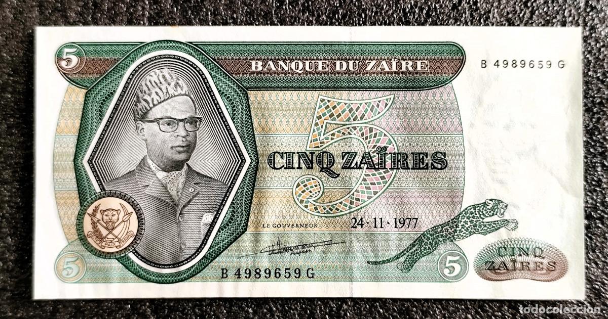Billetes extranjeros: Zaire &ndash; 5 Za&iuml;res 1977 &ndash; Mobutu &ndash; Lote 2617