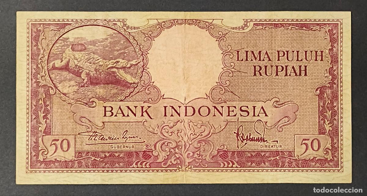 Billets internationaux: INDONESIA. 50 rupiah (1957). Pick 50. Fauna. Cocodrilo.