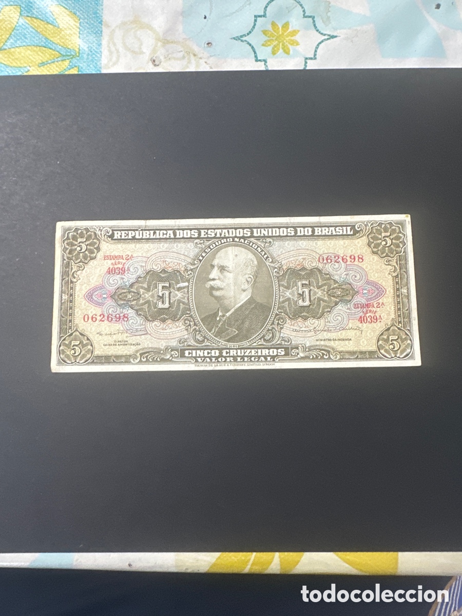 Billetes extranjeros: Billete de Brasil de 5 cruzeiros a&ntilde;o 1962