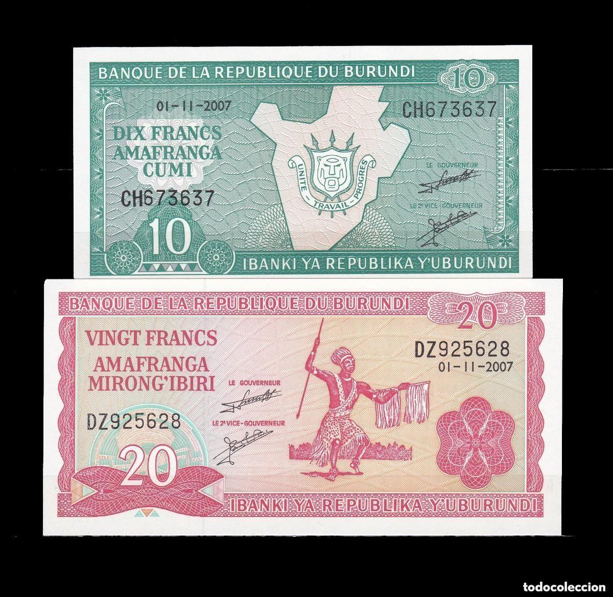 Billetes extranjeros: BURUNDI - 10 Y 20 FRANCOS DE 2007 - SIN CIRCULAR