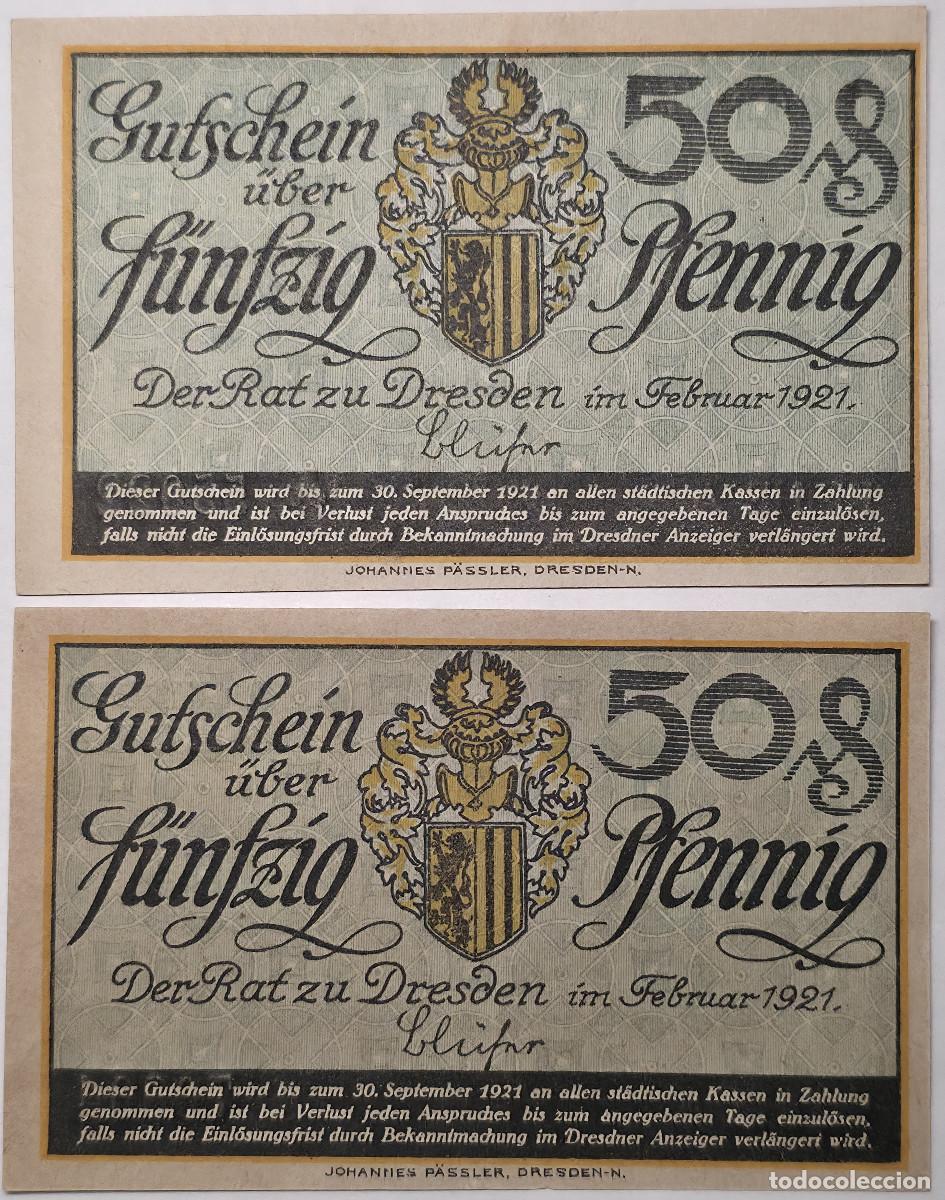 Billetes extranjeros: LOTE 2 BILLETES NOTGELD DRESDE 1921