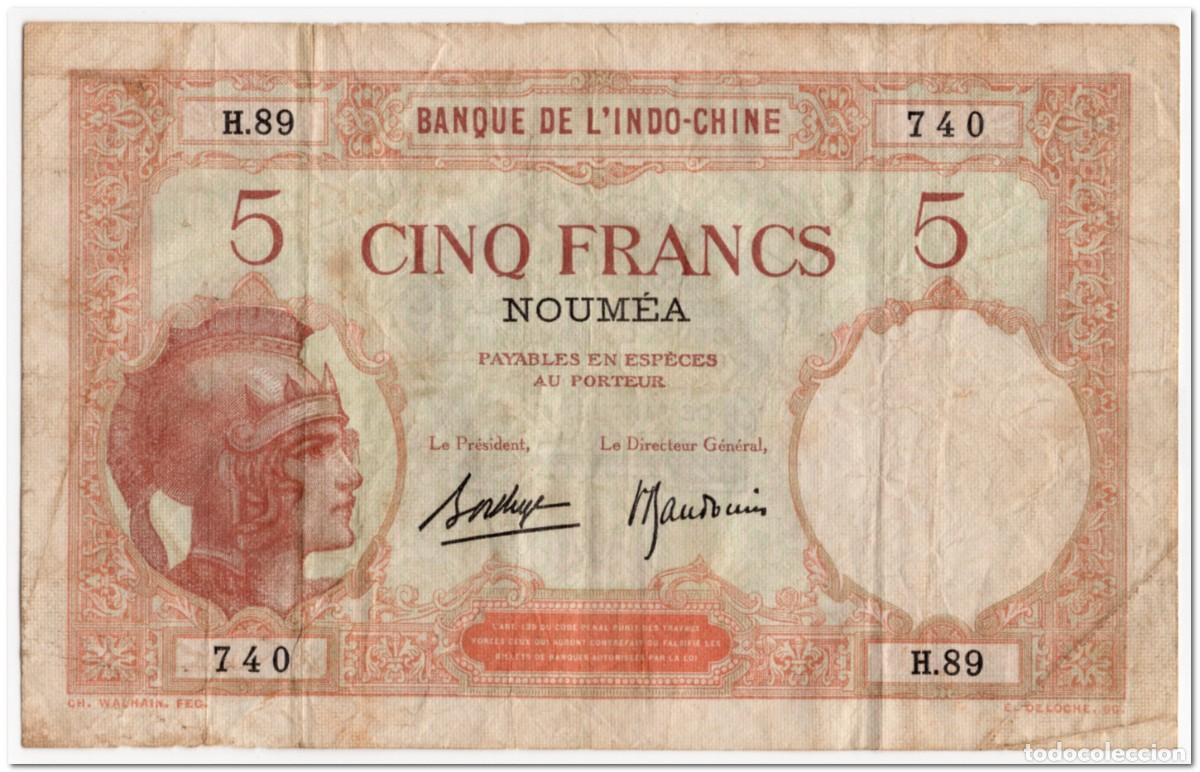 International Banknotes: NEW CALEDONIA,NOUMEA,5 FRANCS,1926,P.36b,FINE