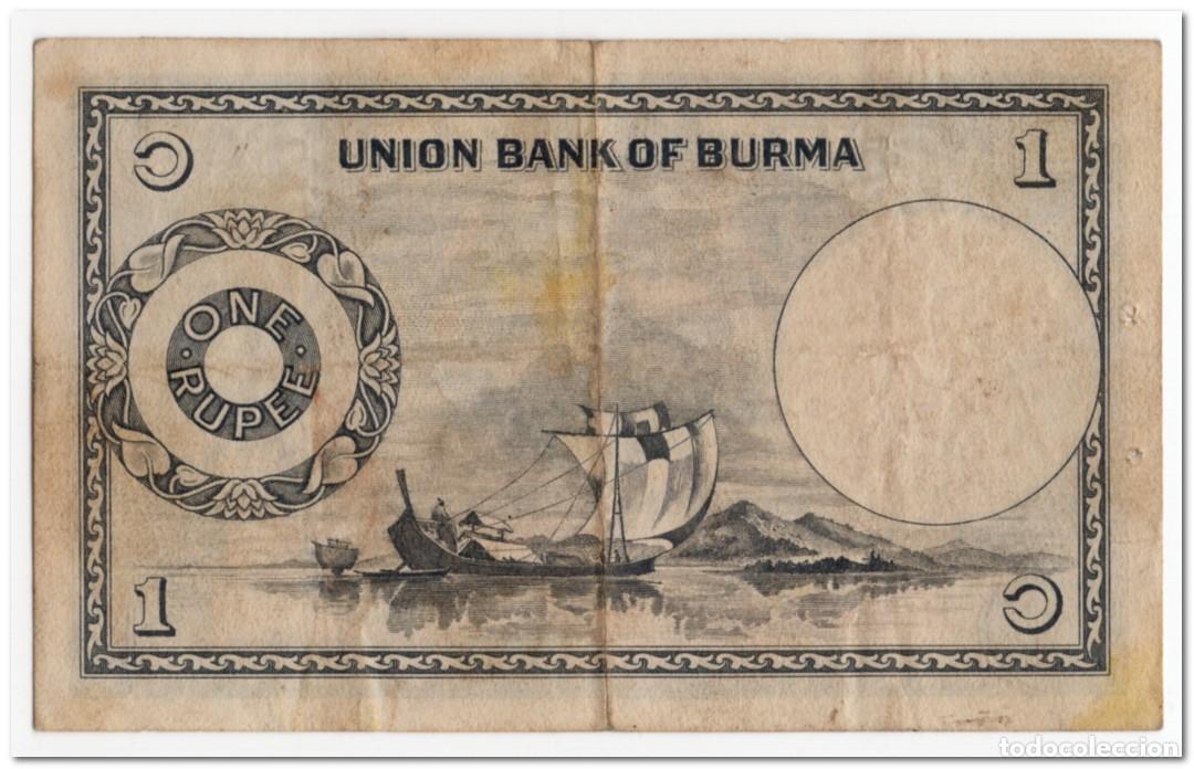 Billetes extranjeros: BURMA,1 RUPEE,1953,P.38,FINE+ - Foto 2