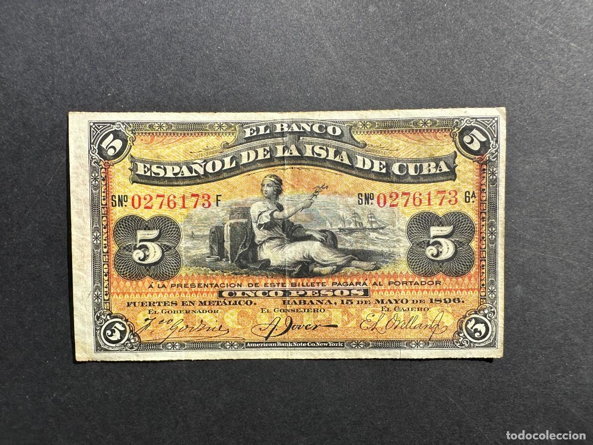 Notas Internacionais: a&ntilde;o 1896 - BILLETE DEL BANCO ESPA&Ntilde;OL DE LA ISLA DE CUBA - 5 PESOS -