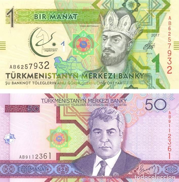 International Banknotes: TURKMENISTANYN LOTE DE 2 BILLETES DE 1 Y 50 MANAT. NUEVOS SIN CIRCULAR