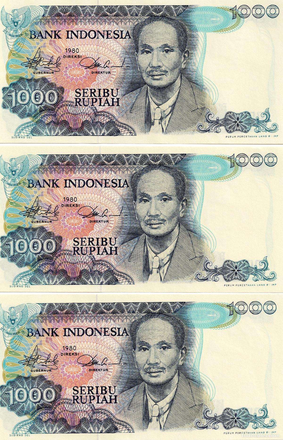 Billetes extranjeros: 3 BILLETES DE INDONESIA 1000 RUPIAS 1980 CON NUMERACI&Oacute;N CONSECUTIVA. PLANCHA