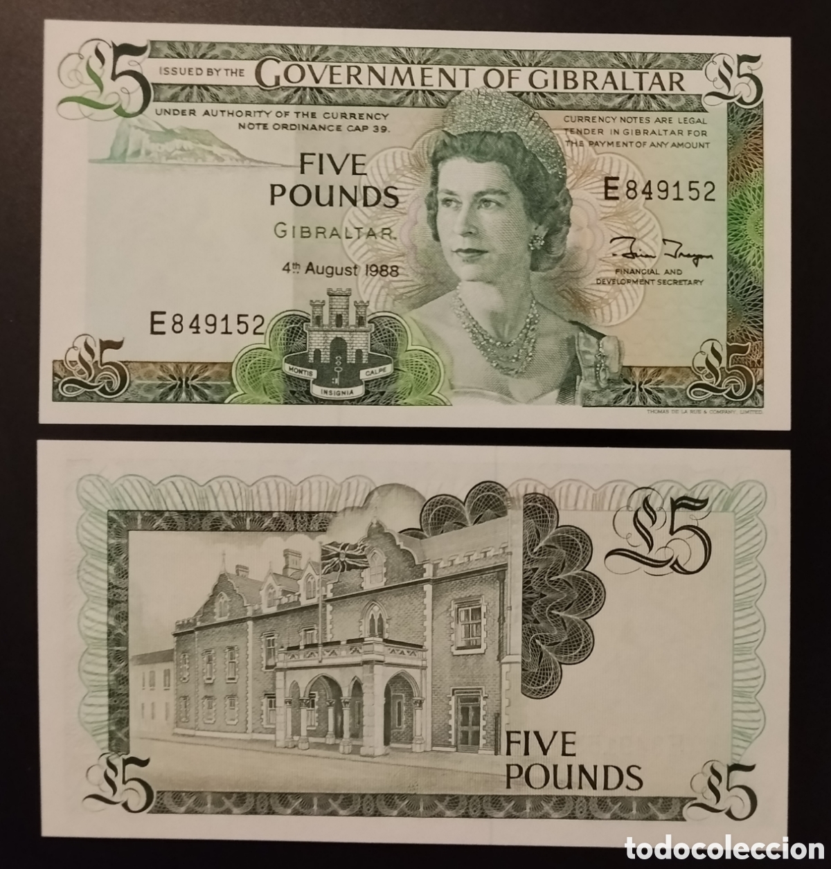 Internationale Banknoten: GIBRALTAR: 5 Pounds 1988.SC-UNC.PK.#21b.