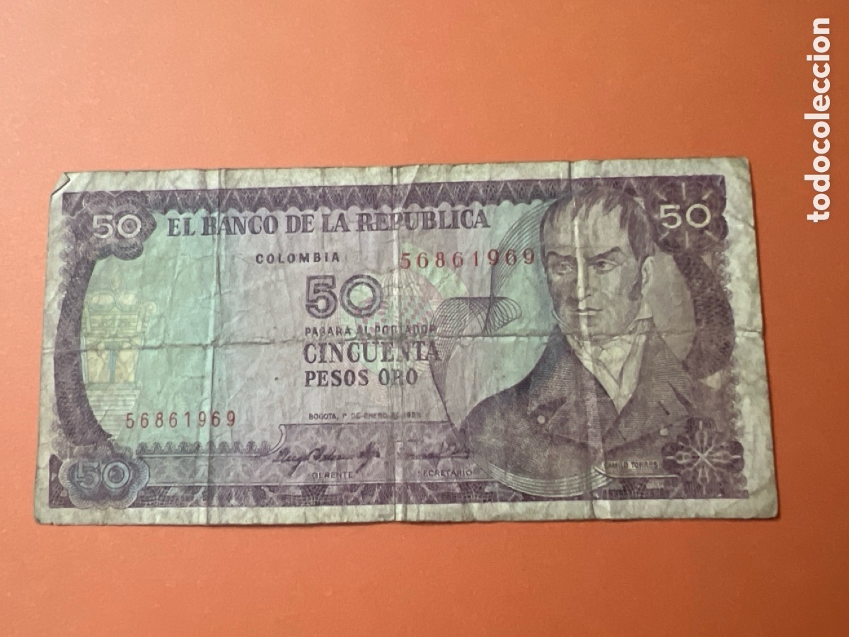 Internationale Banknoten: HB10. Billete de Colombia de 50 pesos de oro a&ntilde;o 1986,