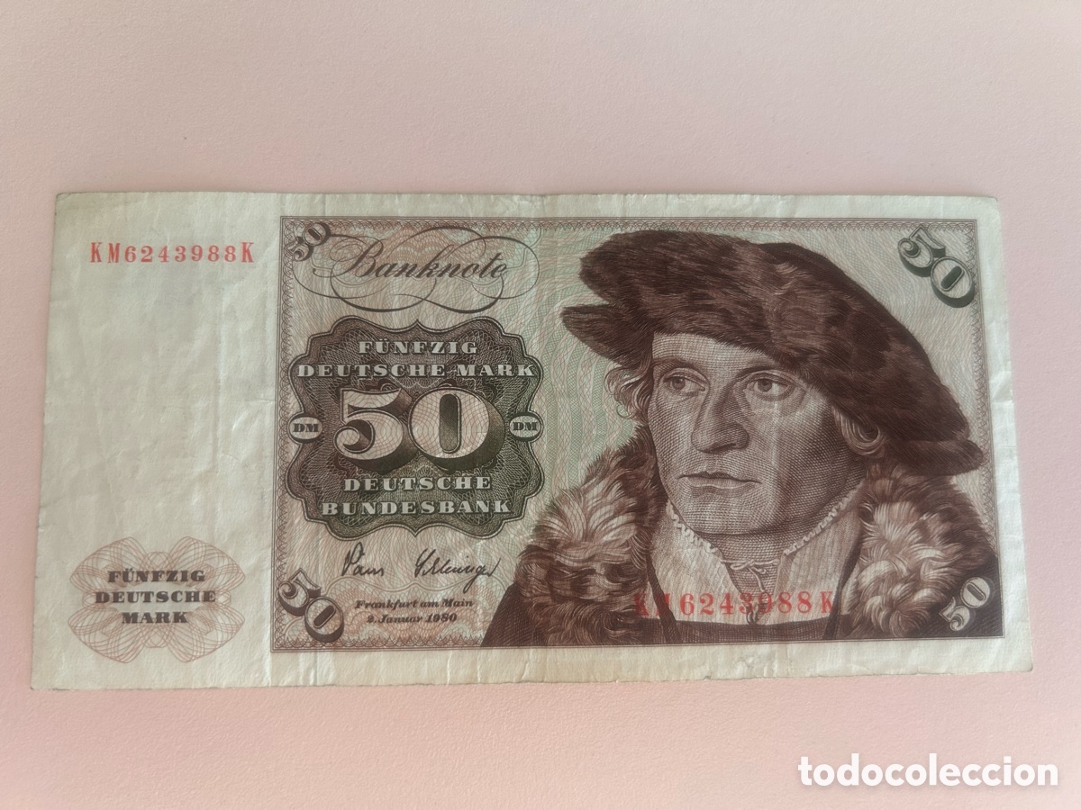 Notas Internacionais: ALEMANIA &ndash; BILLETE 50 MARCOS ALEMANES 1960 &ndash; DEUTSCHE BUNDESBANK &ndash; ORIGINAL &ndash; P.21