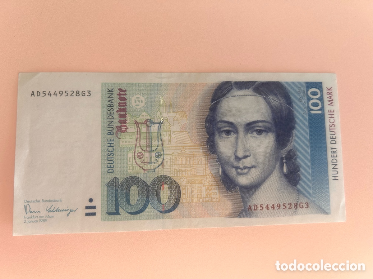 Notas Internacionais: BILLETE 100 MARCOS ALEMANES 1989 &ndash; CLARA SCHUMANN &ndash; ALEMANIA &ndash; DEUTSCHE BUNDESBANK &ndash; P.41a