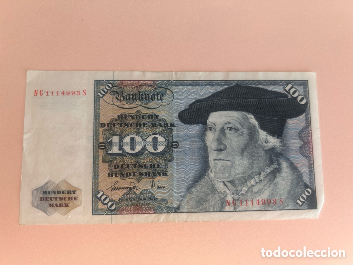 Notas Internacionais: ALEMANIA &ndash; BILLETE 100 MARCOS ALEMANES 1977 &ndash; SEBASTIAN M&Uuml;NSTER &ndash; DEUTSCHE BUNDESBANK &ndash; P.34b