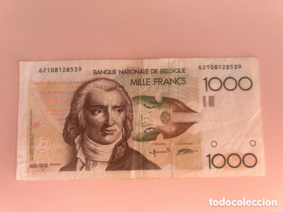 Notas Internacionais: B&Eacute;LGICA &ndash; BILLETE 1000 FRANCOS BELGAS &ndash; ANDR&Eacute; GR&Eacute;TRY &ndash; 1980-1996 &ndash; PICK 144a &ndash; ORIGINAL