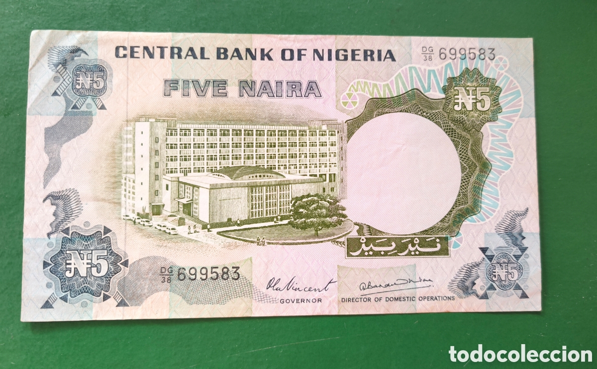 Billetes extranjeros: 5 naira Nigeria 1973 p.16d