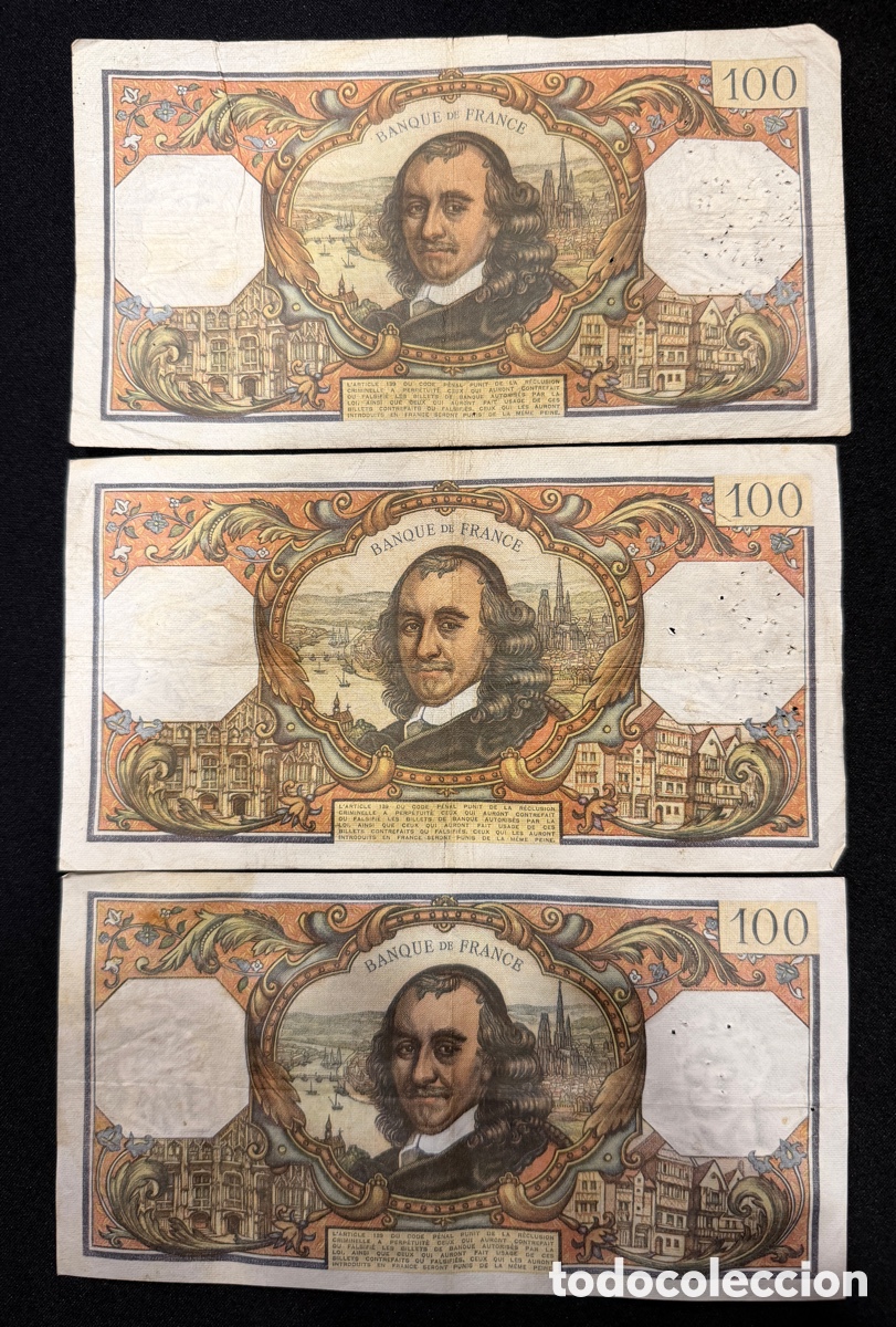 Internationale Banknoten: Lote 3 Billetes de 100 Francos 1969/1973