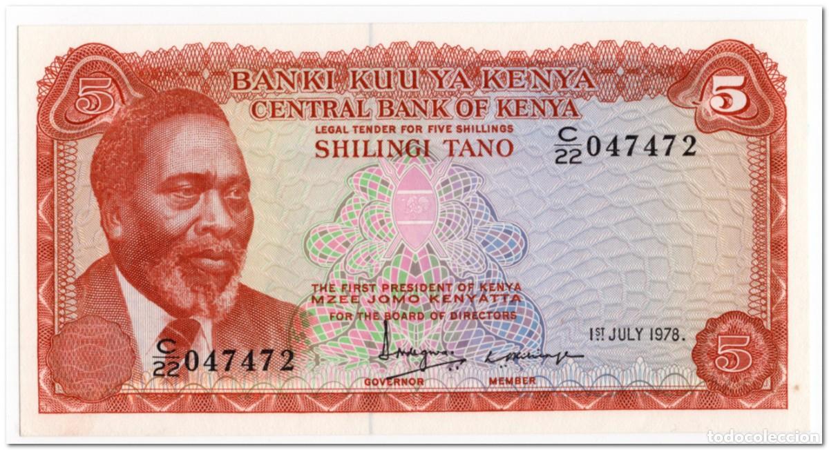 Notas Internacionais: KENYA,5 SHILINGI,1978,P.15,AU-UNC