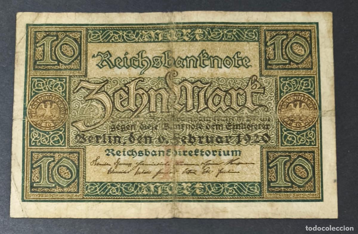 Notas Internacionais: ALEMANIA (Rep. Weimar). 10 Mark 6.2. 1920. Pick 67.