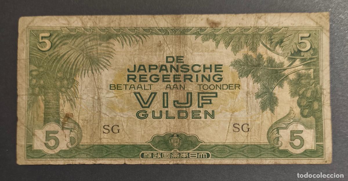 Notas Internacionais: INDIAS ORIENTALES HOLANDESAS. Ocupacion japonesa II G.M. 5 gulden (1942).