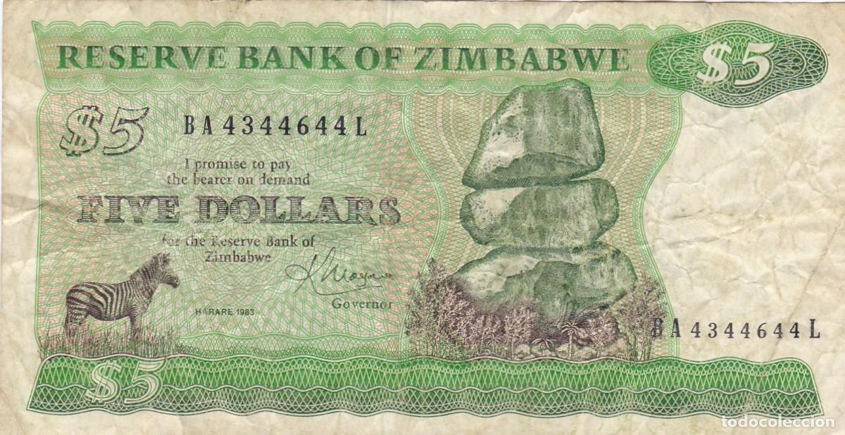 Billetes extranjeros: ZIMBABWE - 5 DOLLARS DE 1983 - VER FOTOS