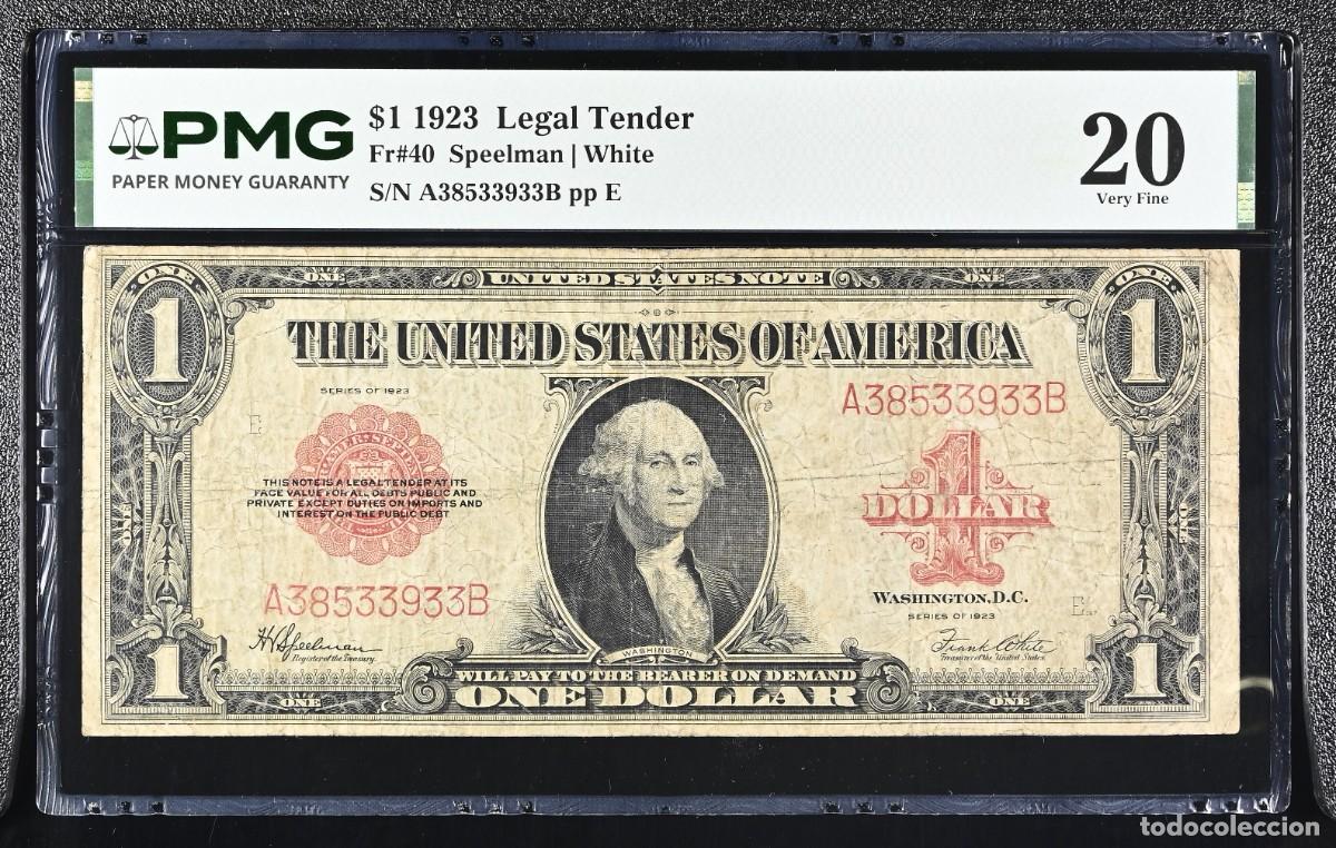 Notas Internacionais: ESTADOS UNIDOS USA SELLO ROJO PMG 20 |SOLO ACEPTO PAYPAL| BILLETE $ 1 DOLLAR 1923 LEER DESCRIPCION
