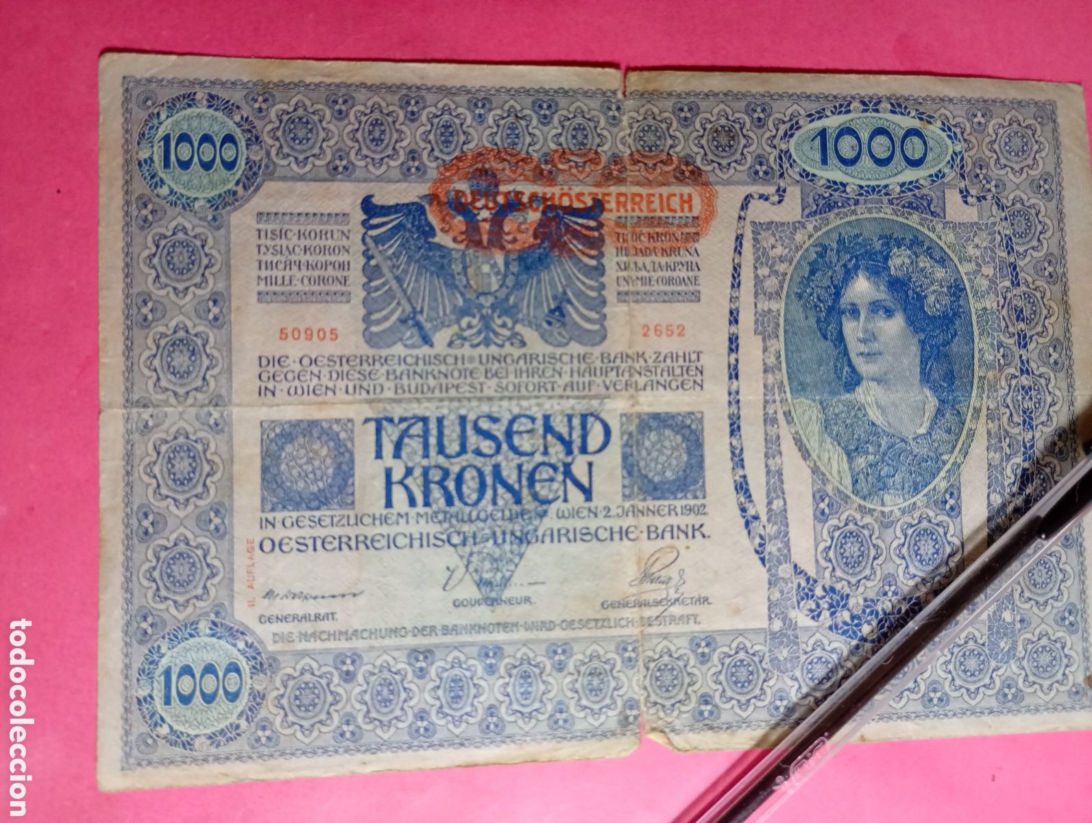 International Banknotes: BILLETES 1902 VARIANTE SOBREIMPESA IMPERIO AUSTRIA HUNGRIA ''TAUSEND KRONEN''