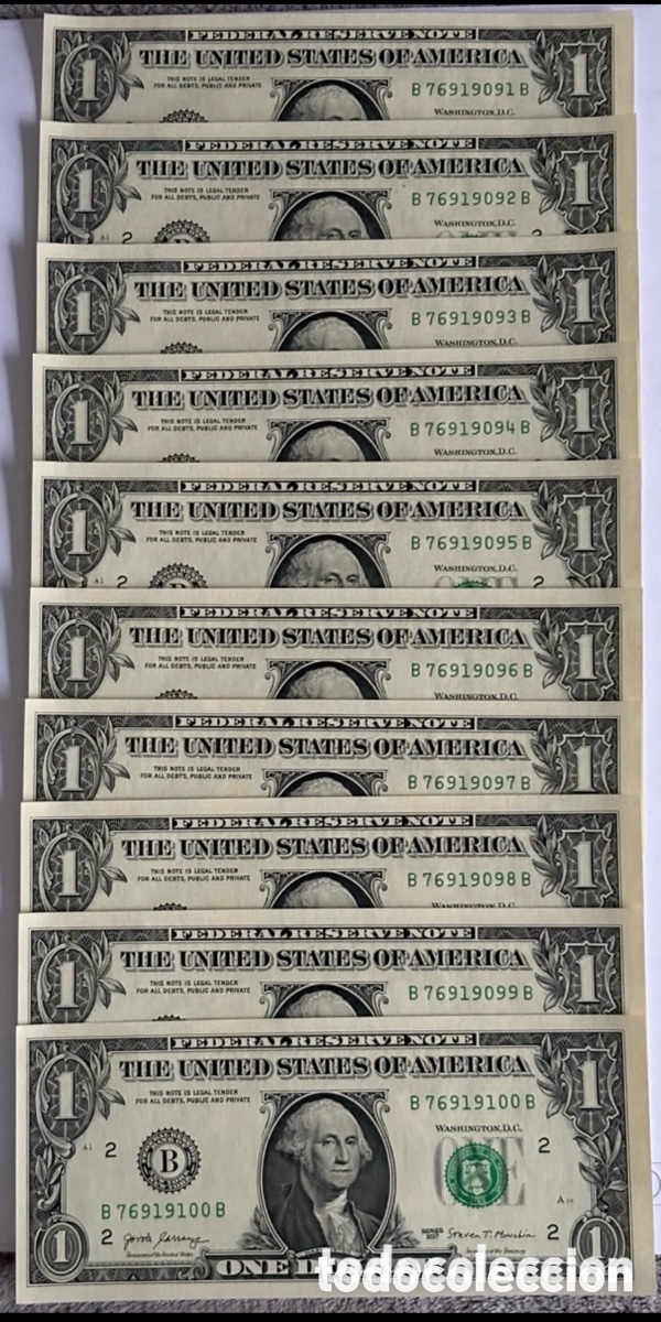 International Banknotes: Estados Unidos - 10 billetes de 1 d&oacute;lar George Washington