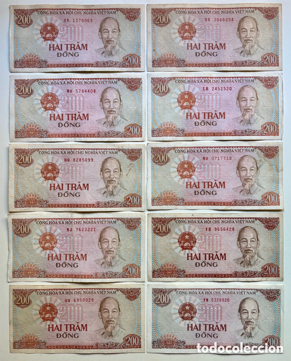 Internationale Banknoten: Lote x 10 Billetes VIETNAM 200 Dong 1987