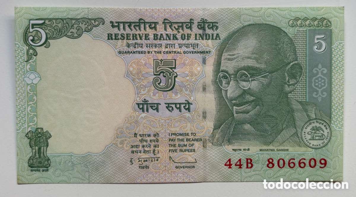 Internationale Banknoten: Billete INDIA 5 Rupias 2010 SC