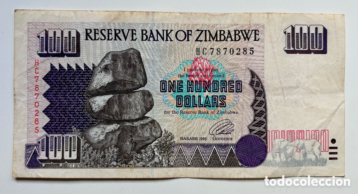 Billets internationaux: Billete ZIMBABWE 100 Dolares 1995