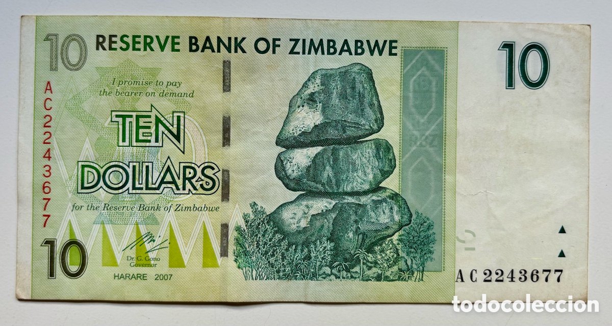 International Banknotes: Billete ZIMBABWE 10 Dolares 2007