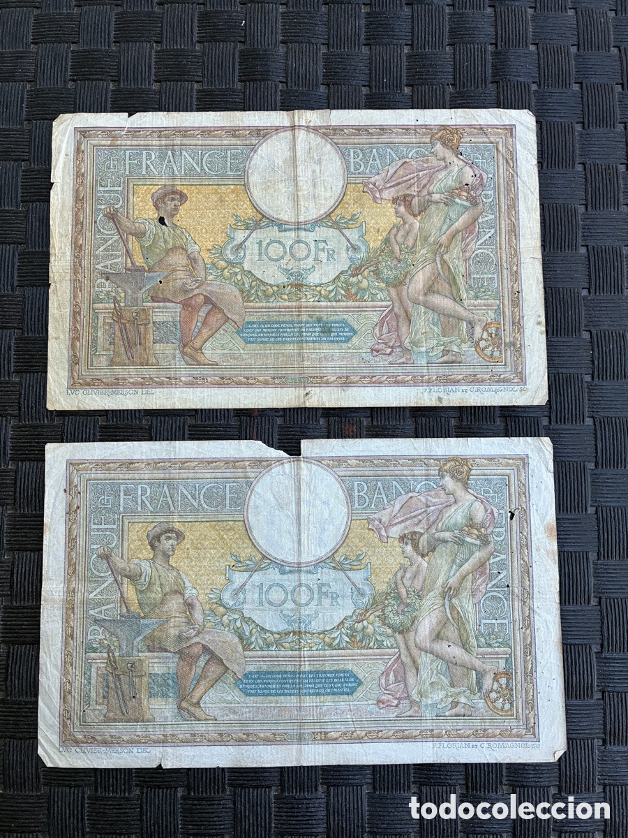 Internationale Banknoten: Lote 2 Billetes 100 Francs Banque de France 1914 WWI + 1923 - Cent Francs - H.2216 / J.9197