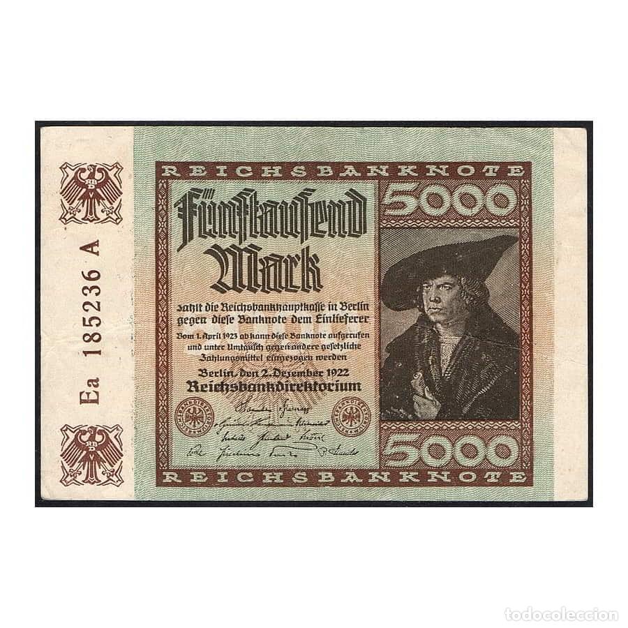 Billets internationaux: Alemania 1922 [SLL] Reichsbanknote. 5000 MARK (MBC)