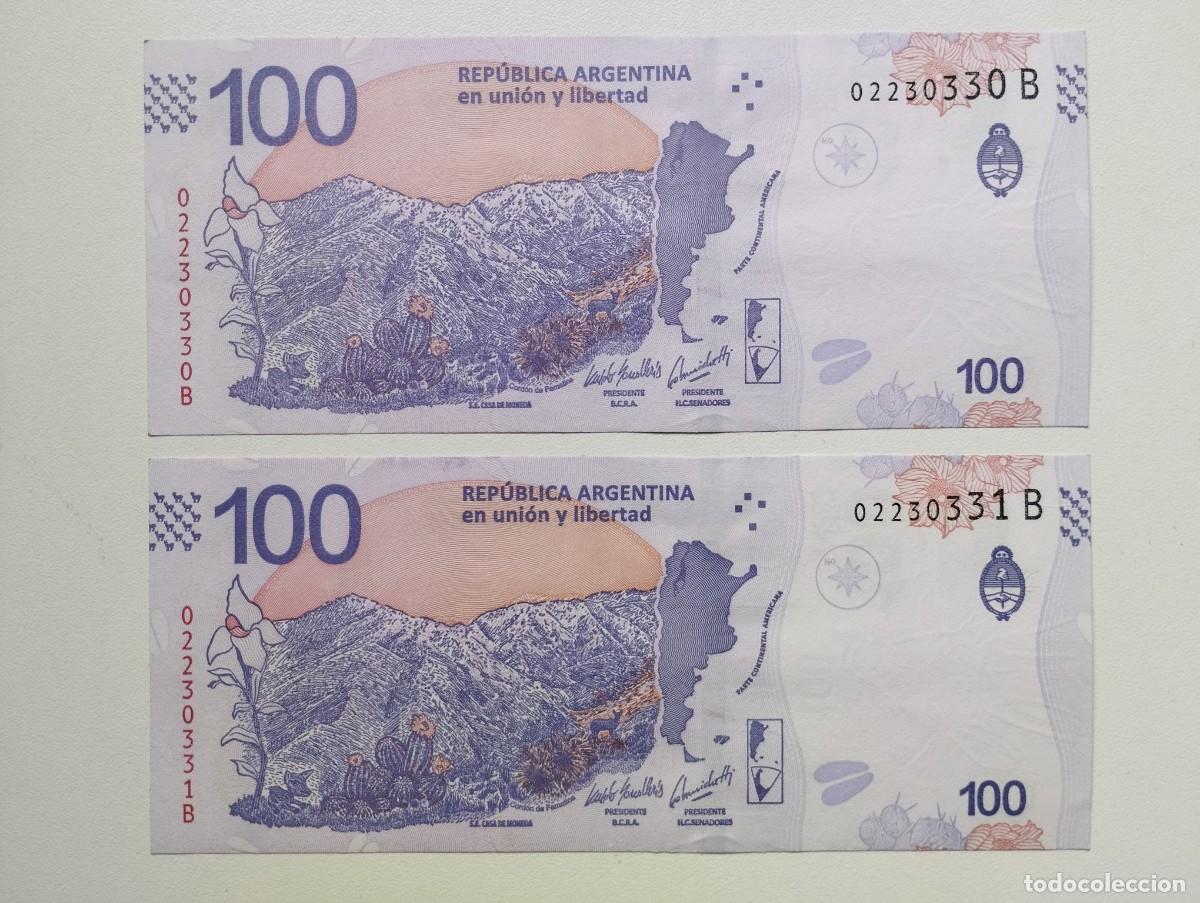 Banconote internazionali: ARGENTINA LOTE DE 2 BILLETES CORRELATIVOS DE 100 PESOS SERIE ANIMALES - TARUCA - CORDON DE FAMATINA