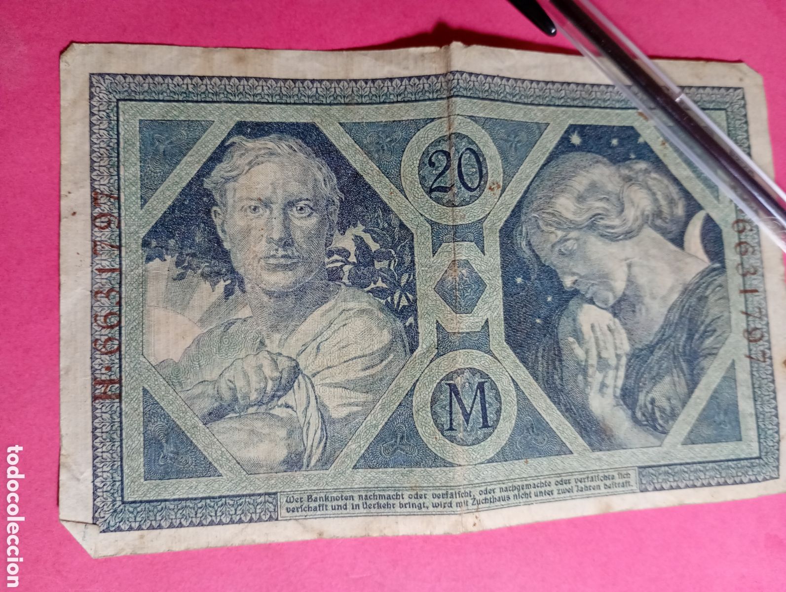 Internationale Banknoten: BERLIN ALEMANIA 4/11 1915 ZWANZIG MARK 20 MARCOS