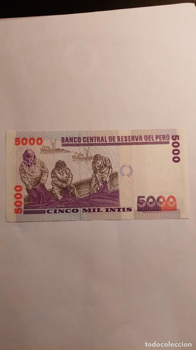 Billetes extranjeros: Billete 5000 Intis Per&uacute; 1988 - Foto 2